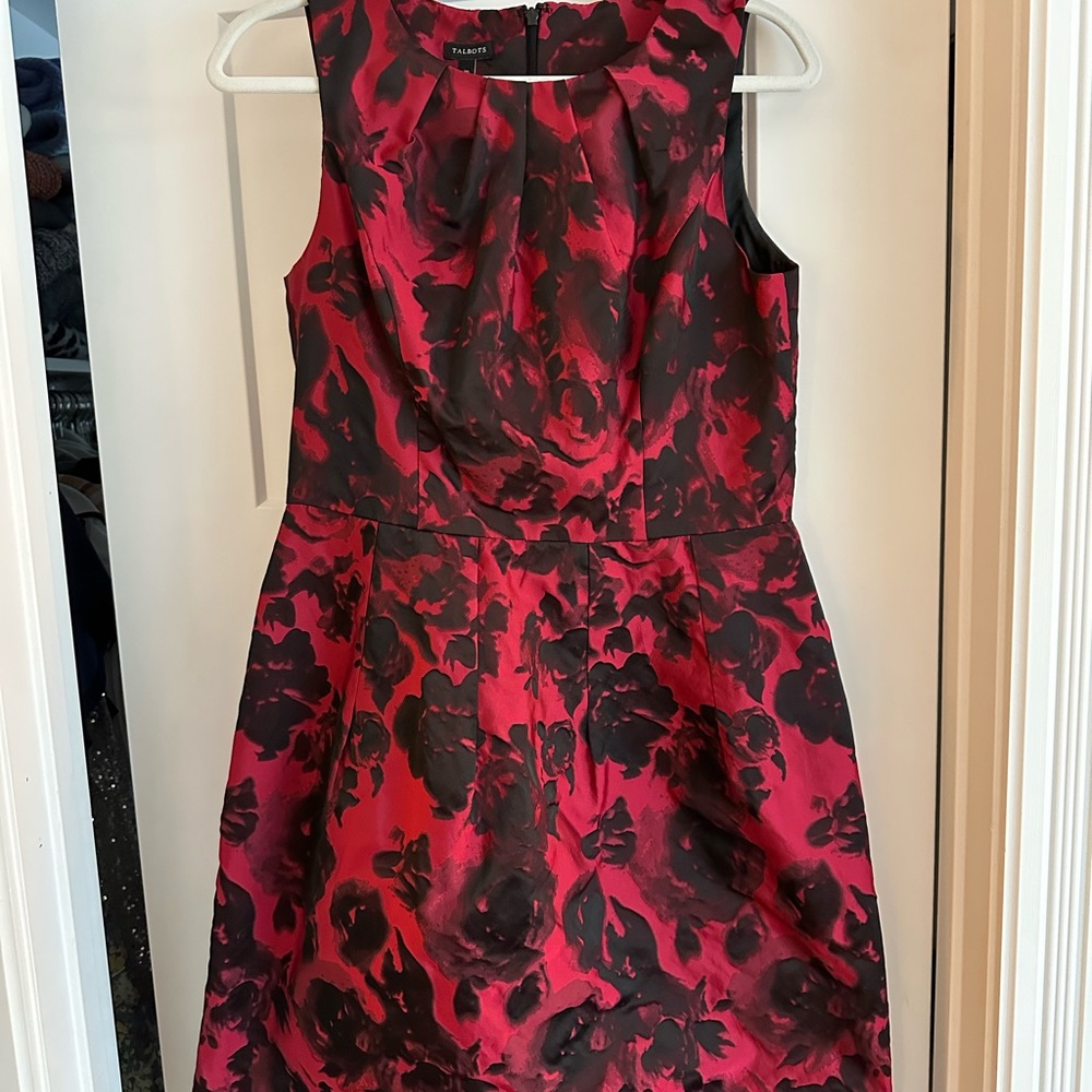 Talbots Floral Red and Black Sleeveless Dress
